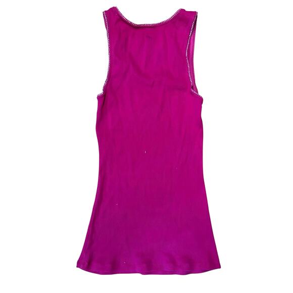 Y2K Express Sexy Basic V-Neck Ribbed Tank Small Pink Silver Embellishment Trim - Picture 3 of 3